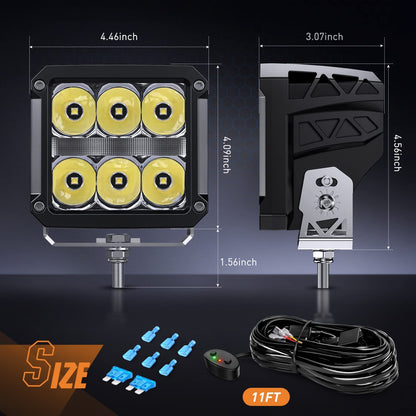 Nixmen 4 Inch Square LED Pod Lights with DRL 60W 6487LM 10°Super Spot